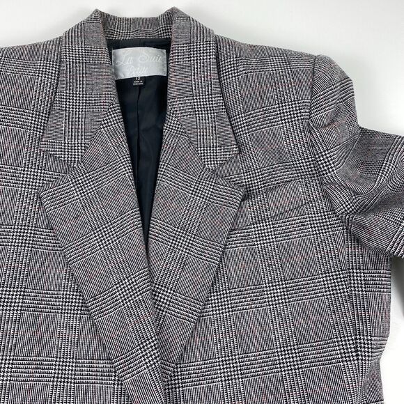 La Suit Petite Skirt Set Womens Sz 12 Black Red Plaid Wool Blend 80s VTG 2pc - Picture 2 of 15